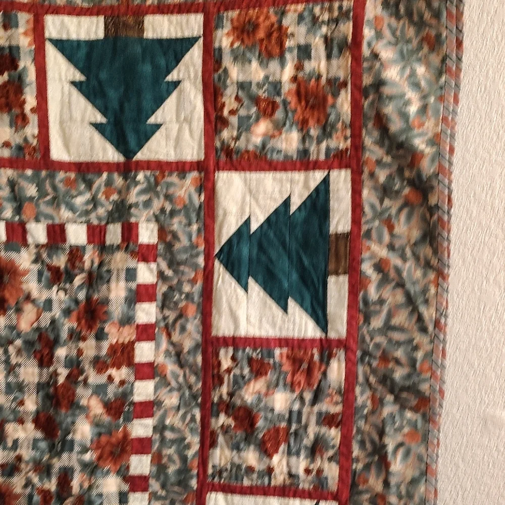 Festive Homemade Patchwork Christmas Tree Holiday Throw Blanket T PD